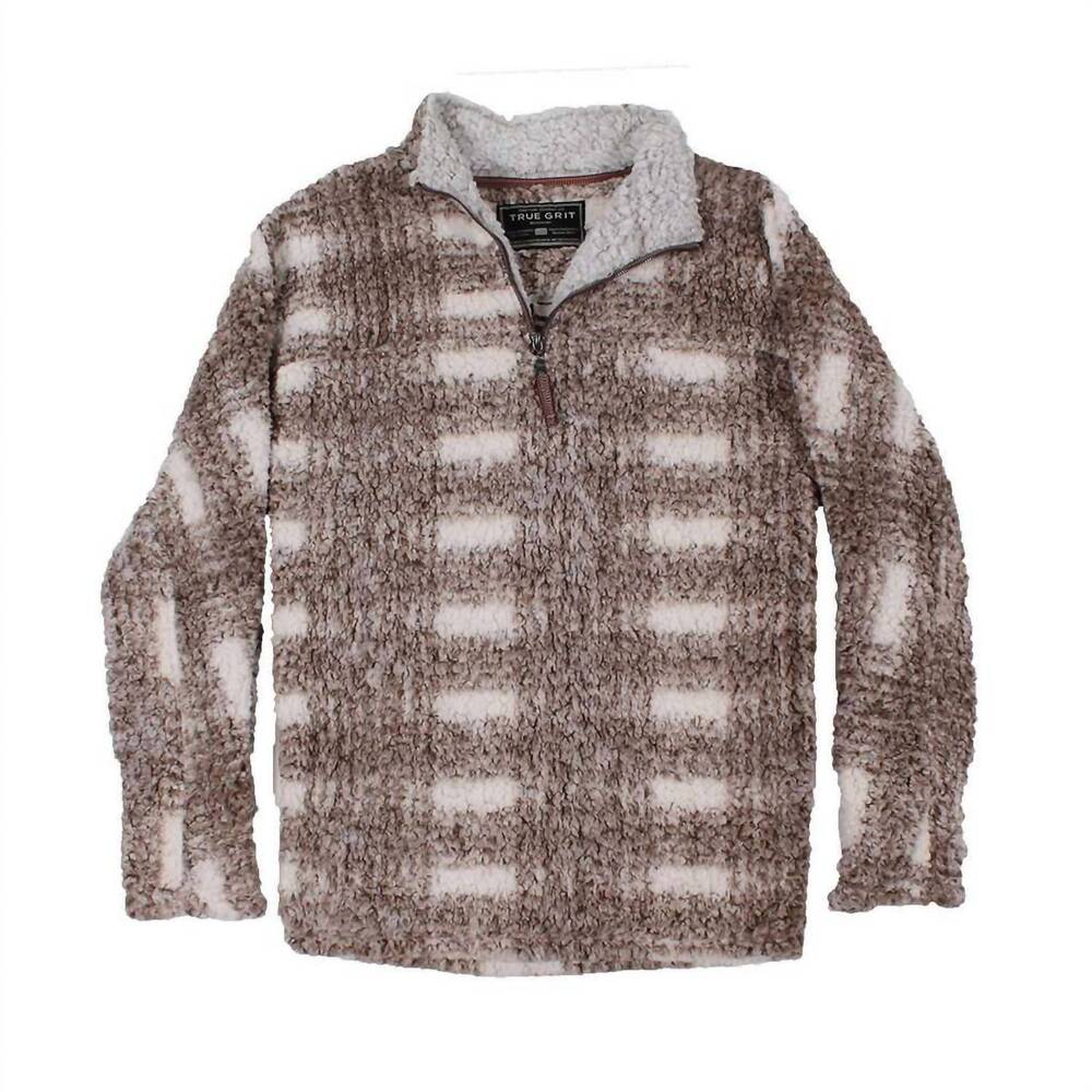 NEW TRUE GRIT men's big plaid 1/4 zip pullover in brown